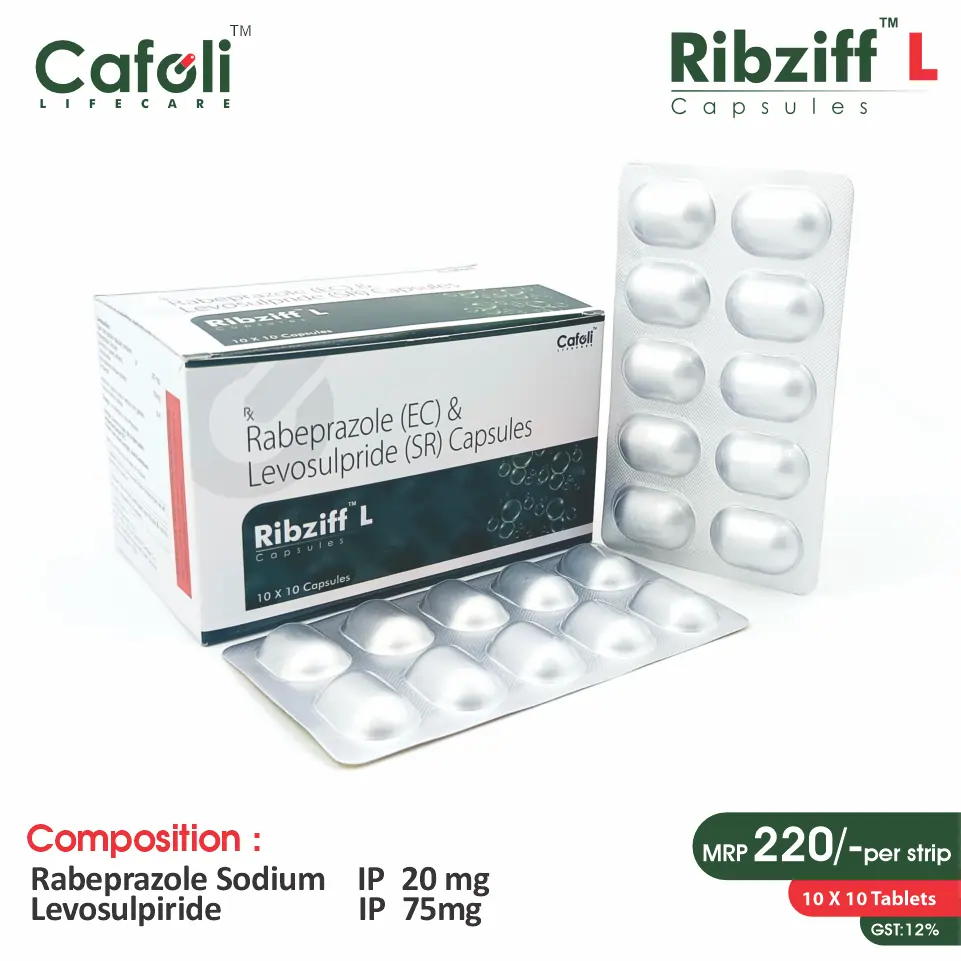 Levosulpiride (75mg) + Rabeprazole (20mg) at best price in PCD Pharma Franchise for Gastroesophageal Reflux Disease (GERD) treatment.